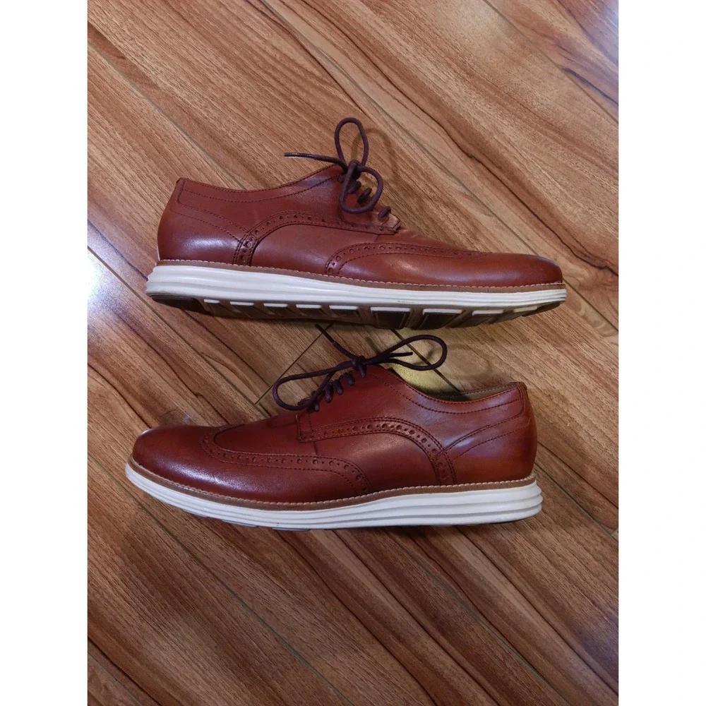 COLE HAAN Original GRAND OS Wingtip Oxford Cognac Brown Leather Shoes Mens 10.5M